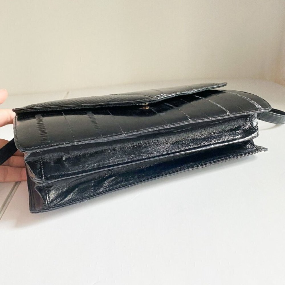 Vintage Eel Skin  Black Convertible Shoulder Clutch Bag - Picture 4 of 11